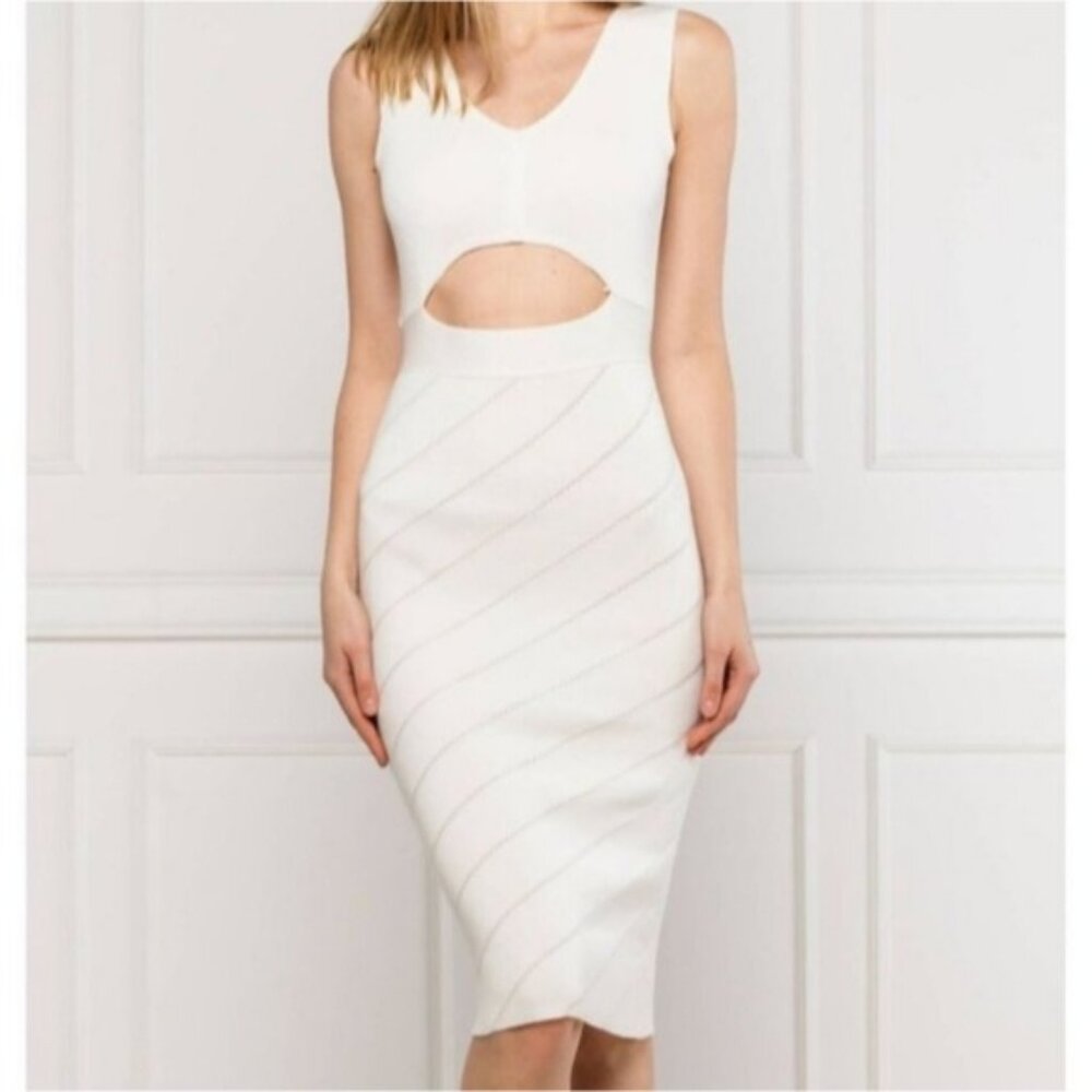 Pinko Nauru Abito Cutout Bodycon Midi Dress Size Medium New Off White Party